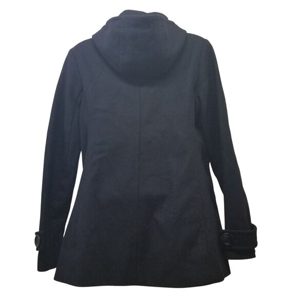 Michael Kors 10 Black Pea Coat Wool Blend Toggle Closure Hood Military Officer - Picture 2 of 6